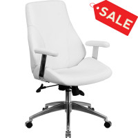 Flash Furniture BT-90068M-WH-GG Mid-Back White Leather Executive Swivel Office Chair